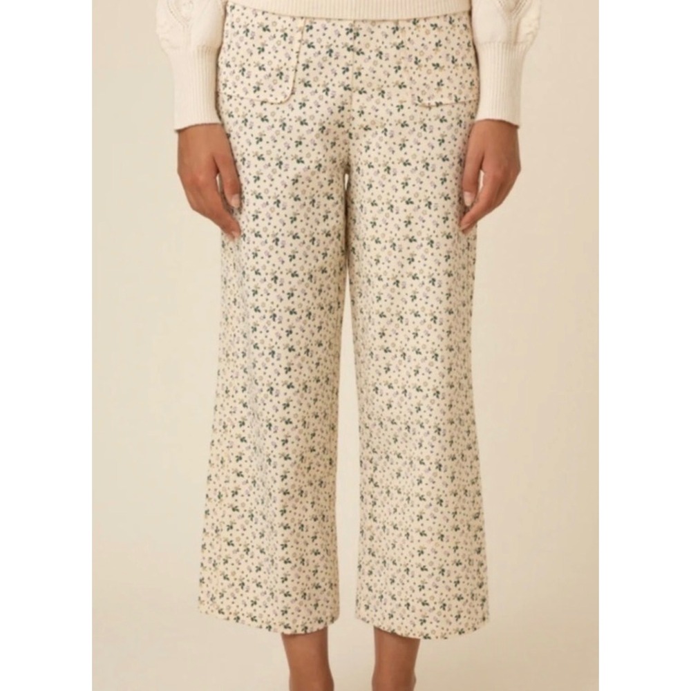 FRNCH Paris Women Cream Floral Corduroy High Waist Straight Leg Pants F11901 S